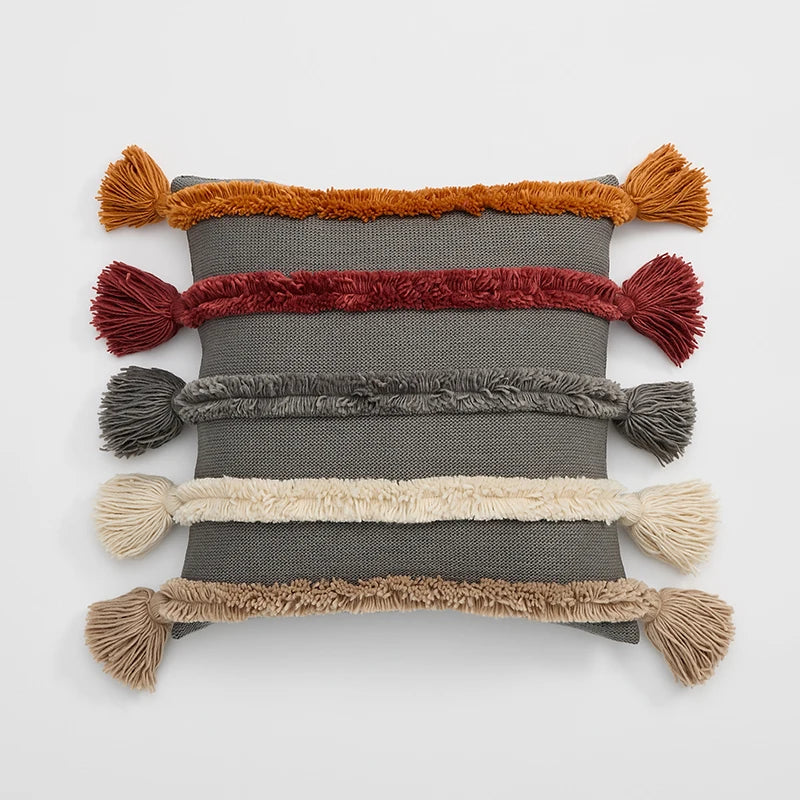 DecorBites™ Knit Boho Tassels Cushion Cover Ivory Beige Orange Grey Soft Pillow Cover