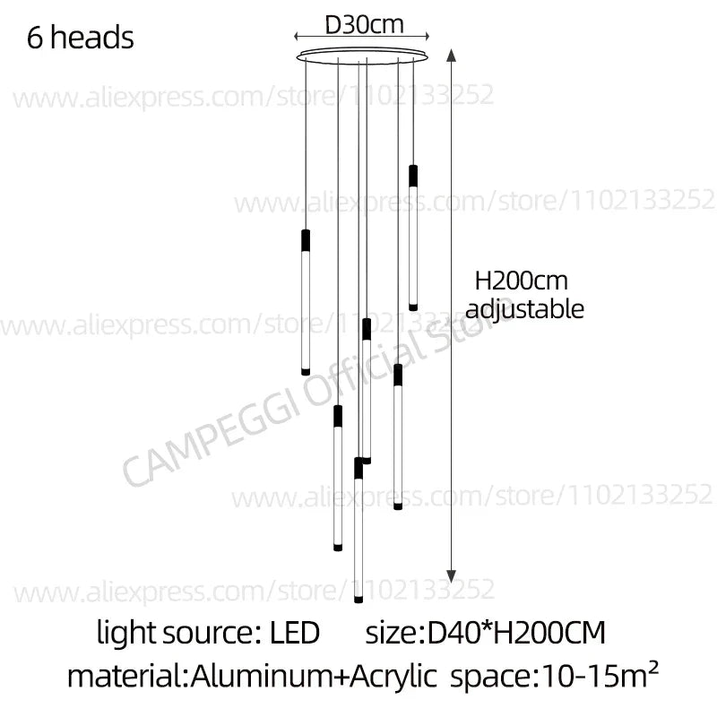 DecorBites™ Golden Tube Chandelier: Modern Designer LED Staircase Light for Nordic Loft Apartment