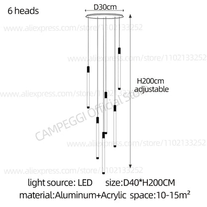 DecorBites™ Golden Tube Chandelier: Modern Designer LED Staircase Light for Nordic Loft Apartment