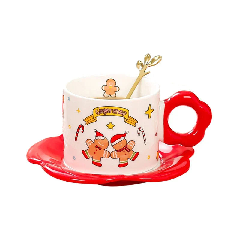 DecorBites™ Christmas Ceramic Santa Tea Set with Spoon, Festive Coffee Cup & Saucer