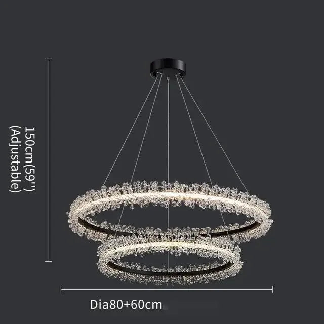 Lámpara de araña LED DecorBites™ con anillo de cristal dorado para decoración del hogar. Ideal para sala de estar, comedor y dormitorio de lujo.