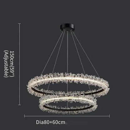 Lámpara de araña LED DecorBites™ con anillo de cristal dorado para decoración del hogar. Ideal para sala de estar, comedor y dormitorio de lujo.