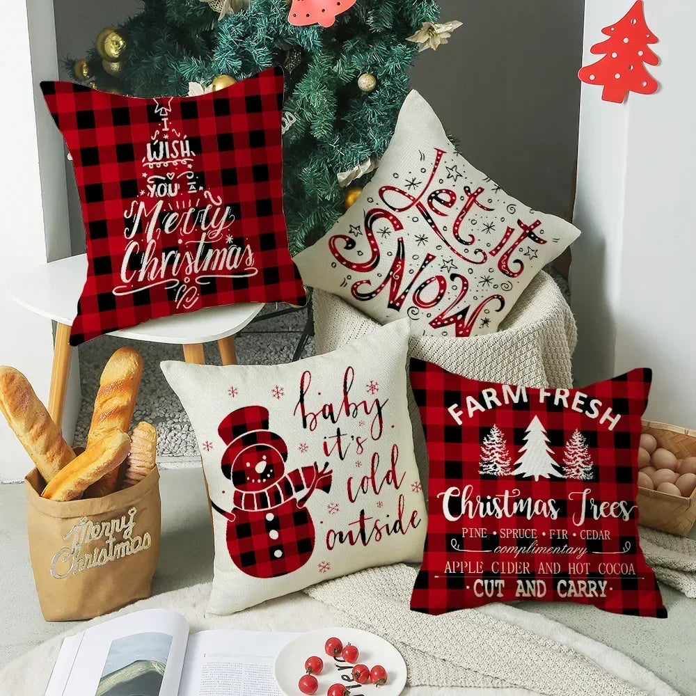 DecorBites™ Christmas Elk Pillowcase 45x45cm Farmhouse Red Letter Design