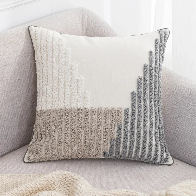 DecorBites™ Boho Loop Pillowcase - Grey Beige Tufted Cushion Cover for Home Decoration