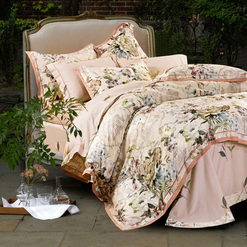 Decobites Vintage Floral Jacquard Cotton Wedding Bedding Set with Duvet Cover, Sheet, Pillowcases