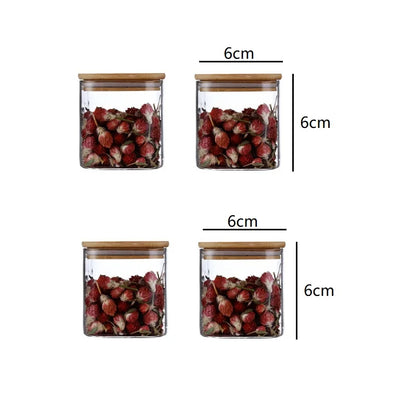 DecorBites™ 5oz Glass Jars Set with Bamboo Lids for Tea Coffee Beans Storage
