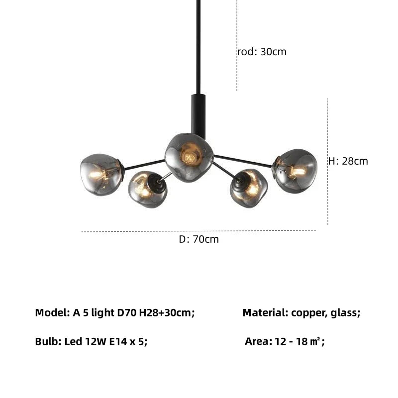 DecorBites™ Gray Lava Glass Chandelier LED Pendant Light Modern Nordic Design