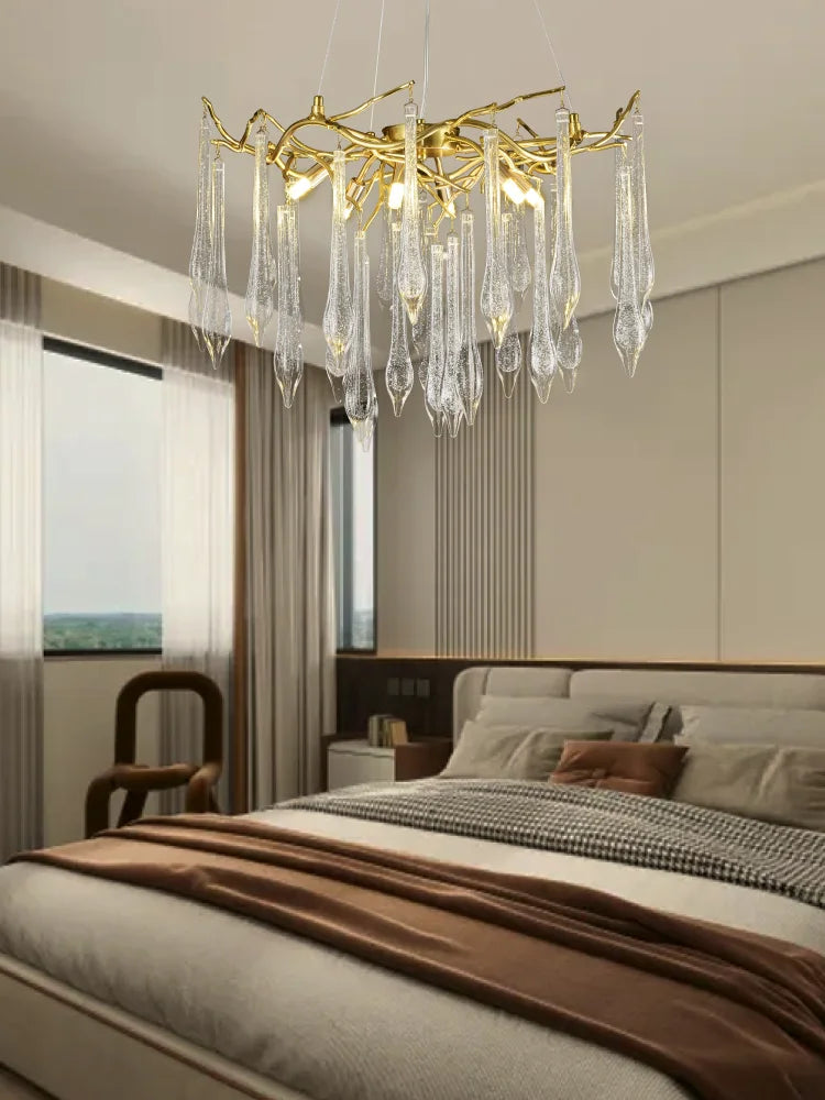 DecorBites™ Large Droplet Crystal Chandelier: Modern Bedroom & Restaurant Pendent Lamp