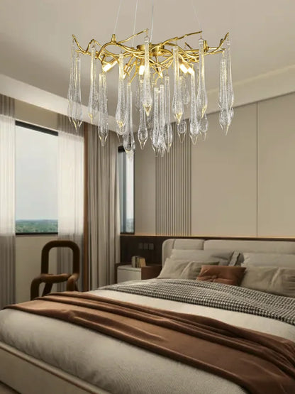 DecorBites™ Large Droplet Crystal Chandelier: Modern Bedroom & Restaurant Pendent Lamp