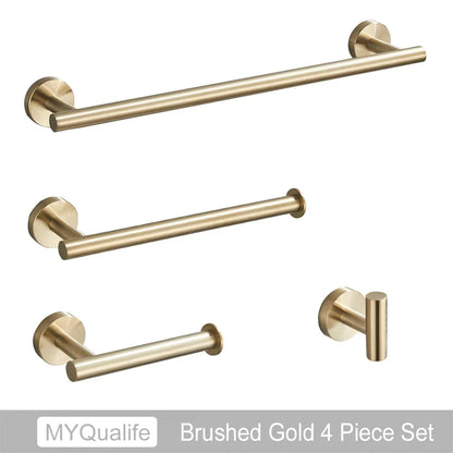 DecorBites™ Brushed Gold Bathroom Hardware Set: Towel Bar, Paper Holder, Robe Hook