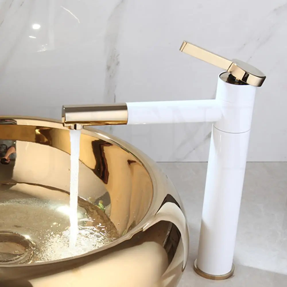 DecorBites™ Gold Plated & Chrome Basin Faucet with Long Spout, Single Handle Mixer