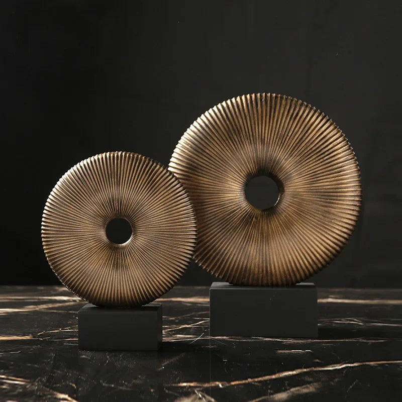 DecorBites™ Golden Round Openwork Ring - Home Decor Sculpture Hollow Out Figurines