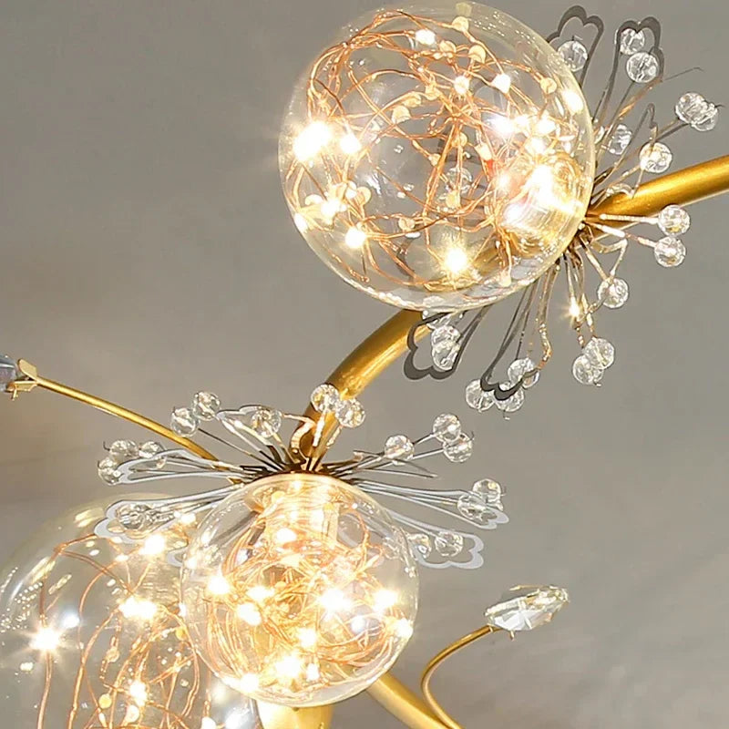 DecorBites™ Gold Crystal Glass Ball LED Chandelier for Modern Living Room Bedroom Dining Kitchen
