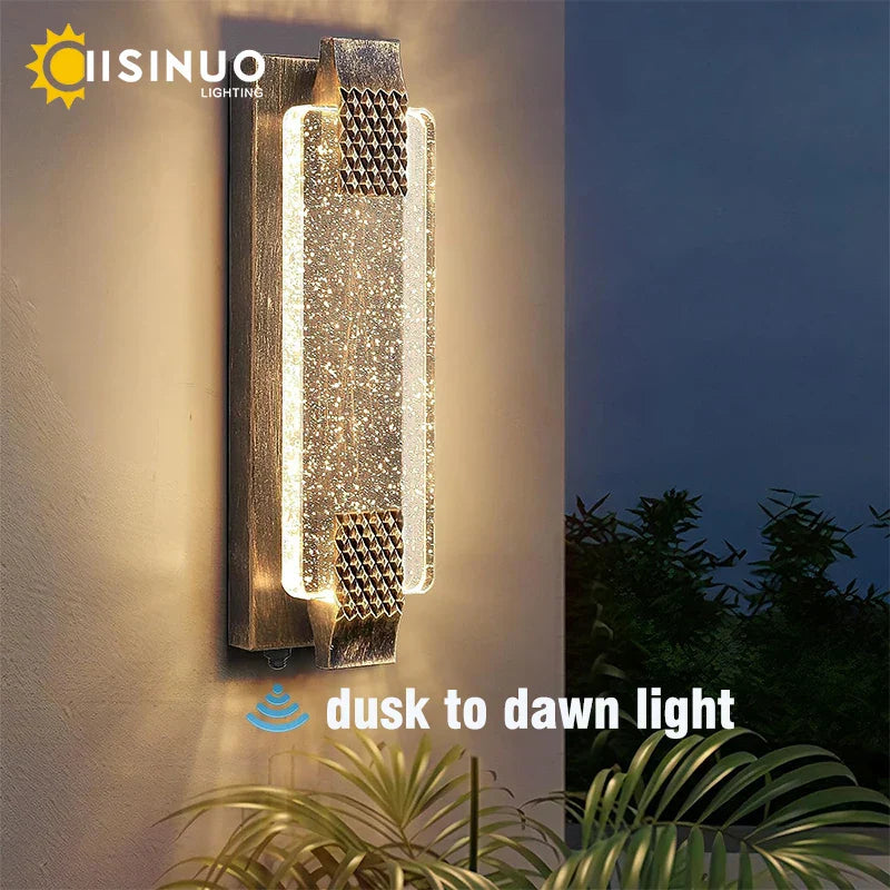 Aplique de pared exterior LED DecorBites™ de cristal burbuja para porche y jardín
