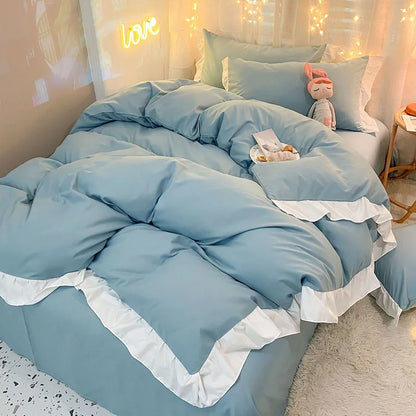 DecorBites™ Cotton Ruffle Edge Duvet Cover Set - Soft, Thick, Solid Color