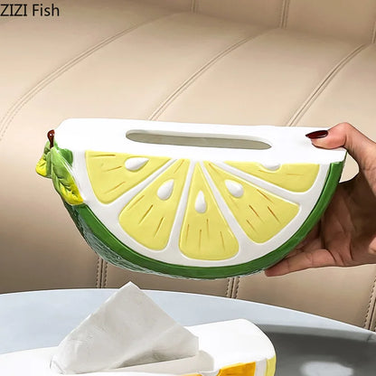 DecorBites™ Lemon Ceramic Tissue Box - Cute Table Decoration - Bedside Paper Towel Case