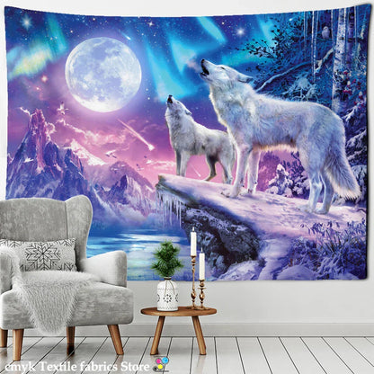 Decobites Wolf Forest Tapestry Wall Hanging Psychedelic Landscape Dorm Home Decor