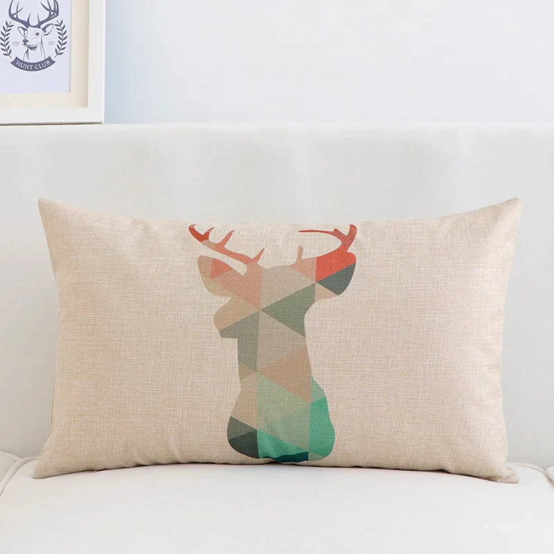 غطاء وسادة قطني من الكتان بتصميم هندسي على شكل غزال من DecorBites™، مقاس 30×50 سم، ديكور منزلي عصري من الشمال الأوروبي