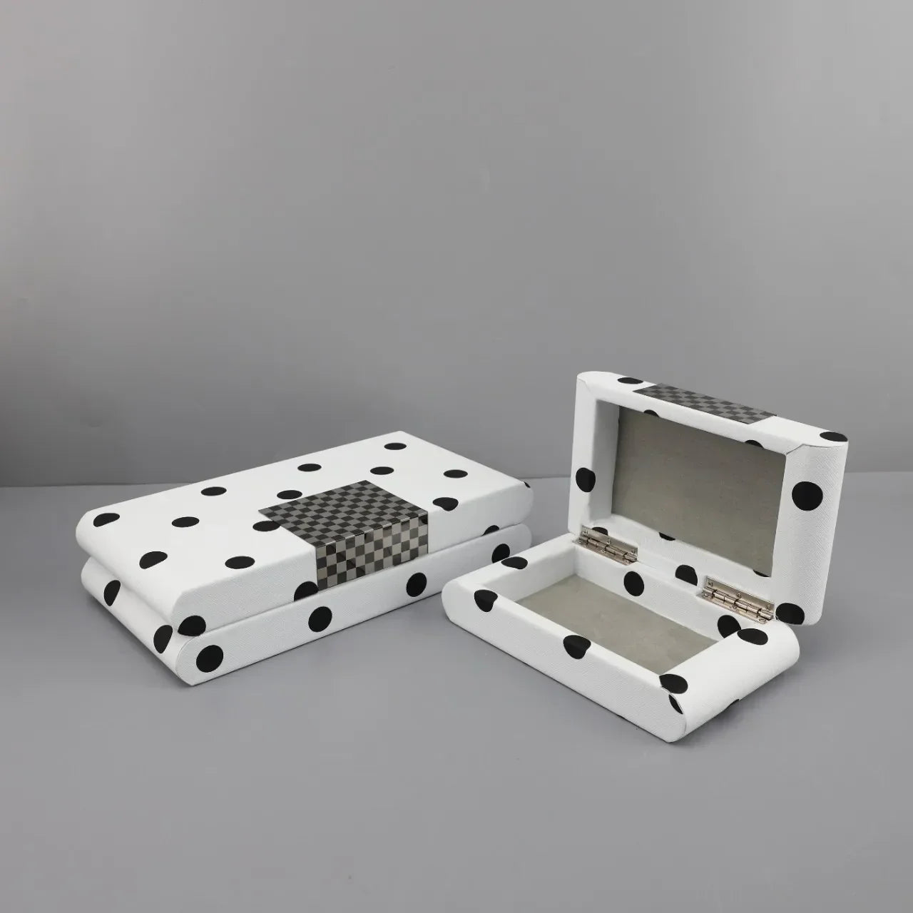 DecorBites™ Black & White Polka Dot Leather Storage Box | Geometric Pattern Desktop Organizer