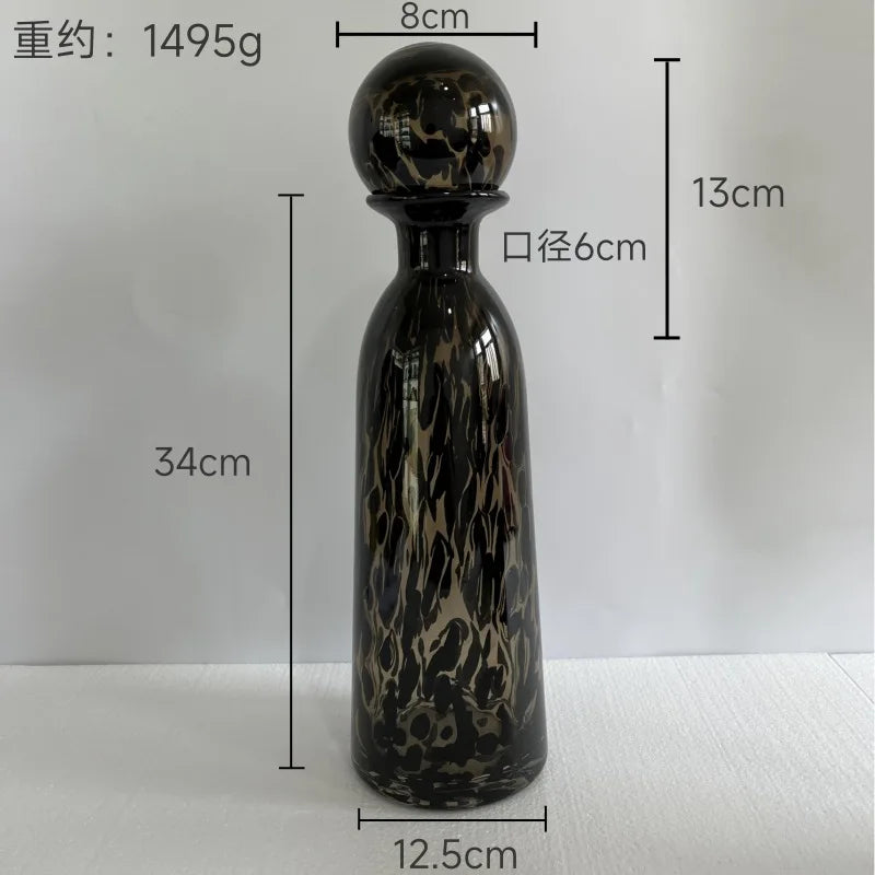 Decorbites™ Leopardmuster-Glasvase mit Deckel, farbenfrohe Terrarien-Heimdekoration