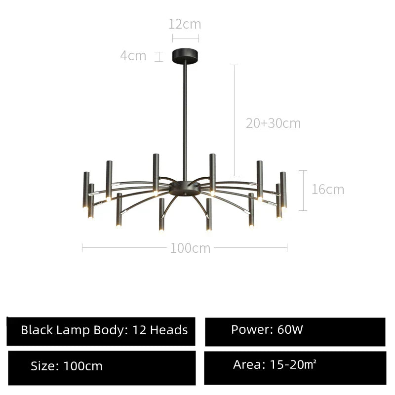 DecorBites™ Black Sputnik Chandelier: Nordic Design, Adjustable Lighting for Home Décor