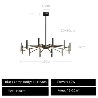 DecorBites™ Black Sputnik Chandelier: Nordic Design, Adjustable Lighting for Home Décor