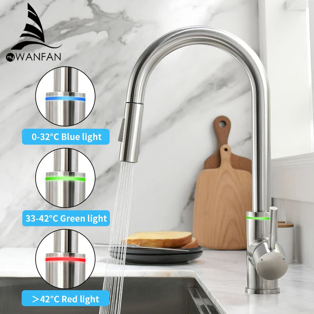 Grifo de Cocina Oro Decorbites™ Asa Única con Extracción y Giro Mezclador de Agua
