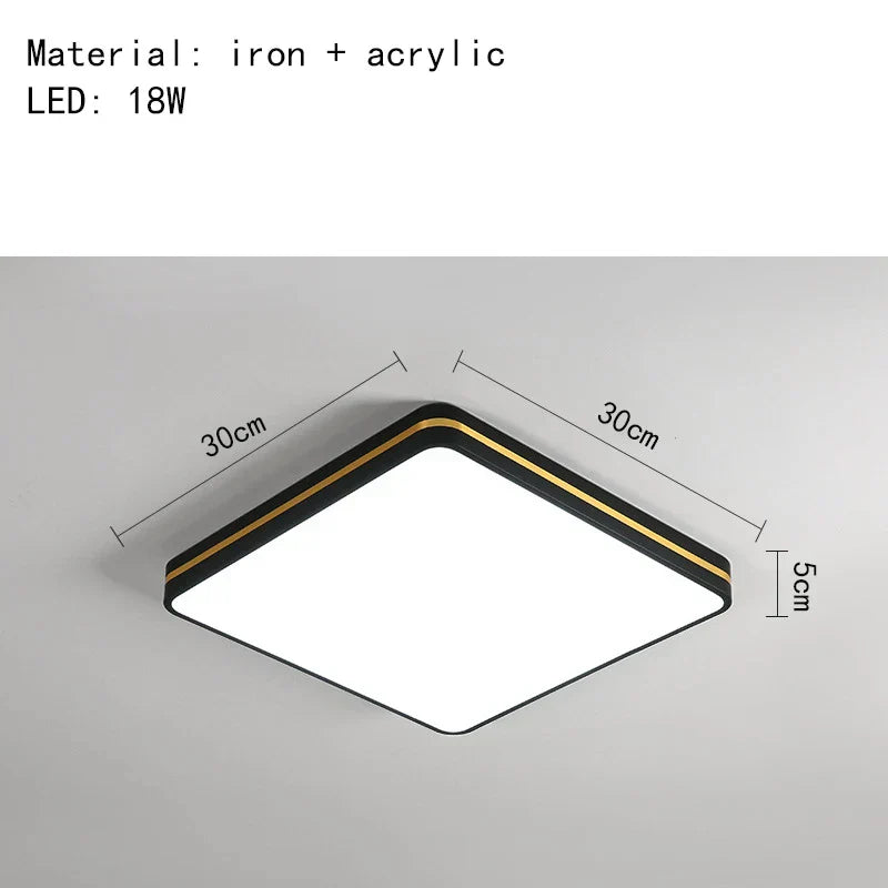 DecorBites™ LED Ceiling Lights: Modern Golden Ring Square Round Black Metal Minimalist Lamp