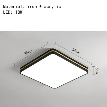 DecorBites™ LED Ceiling Lights: Modern Golden Ring Square Round Black Metal Minimalist Lamp