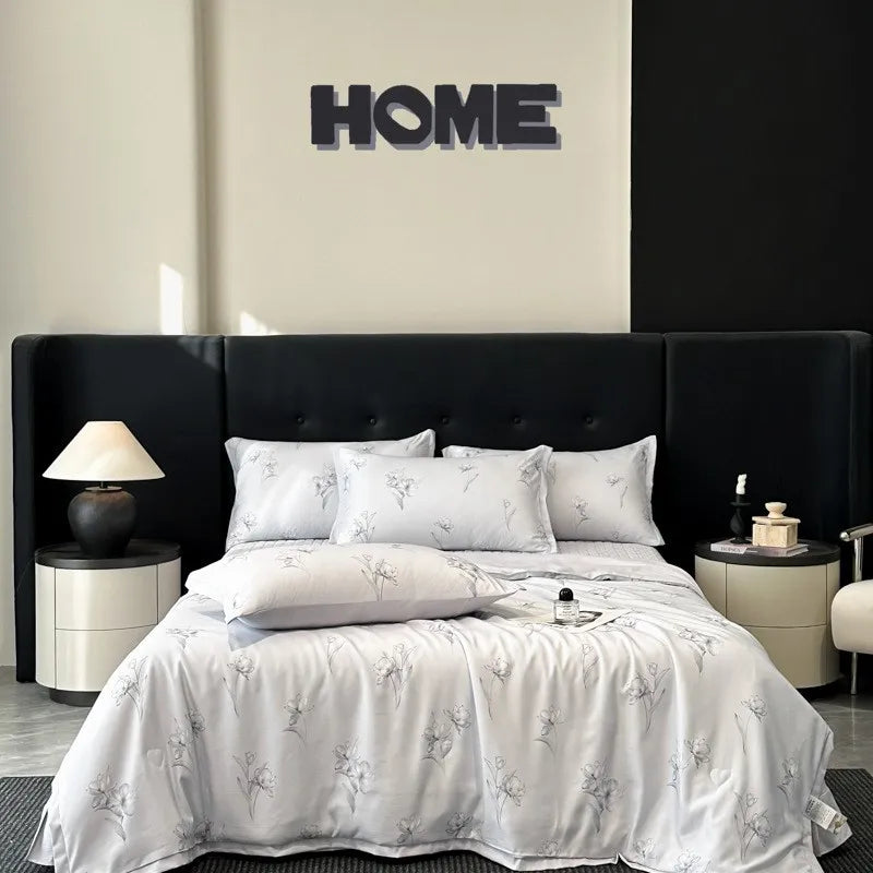 طقم لحاف صيفي من الحرير البارد من DecorBites™ مع ملاءات وأغطية وسائد