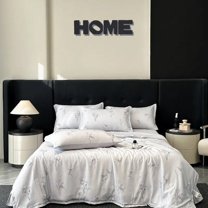 طقم لحاف صيفي من الحرير البارد من DecorBites™ مع ملاءات وأغطية وسائد