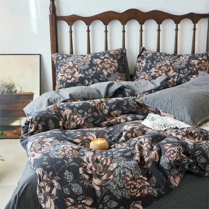 طقم غطاء لحاف مزدوج الطبقات من قماش الجاكار المزهر من DecorBites™ مصنوع من القطن بنسبة 100%