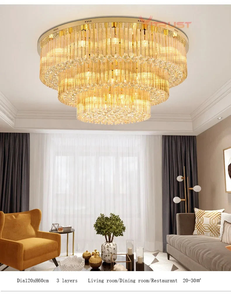 DecorBites™ Large Crystal Ceiling Lamp: Elegant Home & Hotel Lighting Fixture