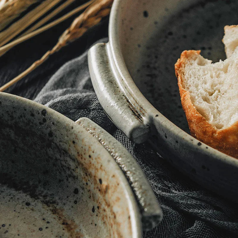 DecorBites™ Handmade Ceramic Sushi Plate with Handle - Retro Japanese Fruit Plate