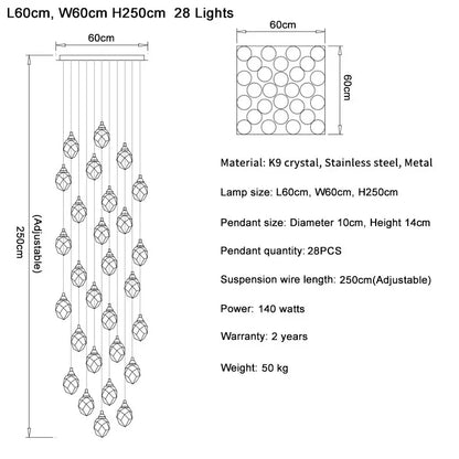 DecorBites™ Diamond Crystal Ball Chandelier, Luxury LED Light Fixture for Staircase and Living Room