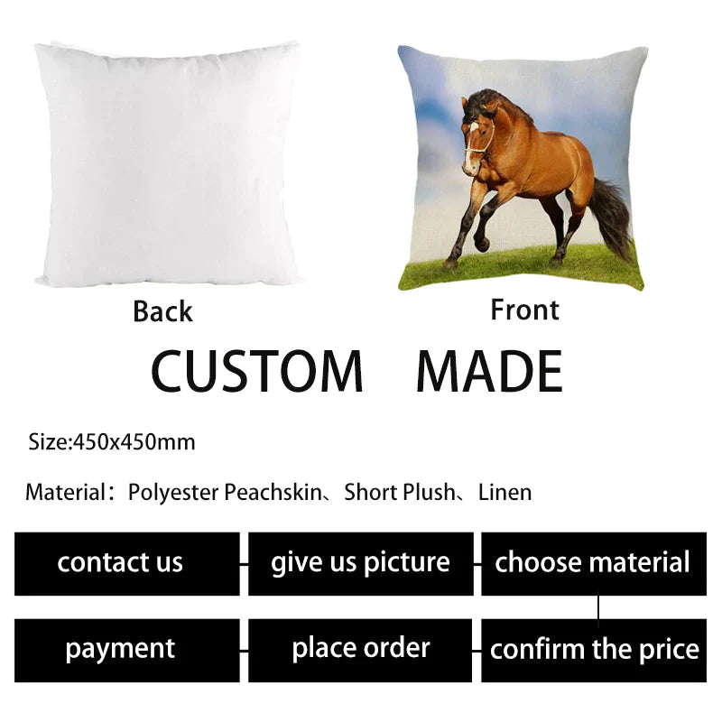 Funda de almohada DecorBites™ con estampado de caballo al galope: Funda de cojín de lino con estampado de caballo salvaje para decoración del hogar.