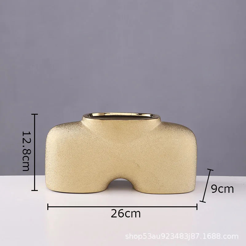 DecorBites™ Gold Ceramic Vase Desk Decor Artificial Flower Arrangement Aesthetic Room Vase