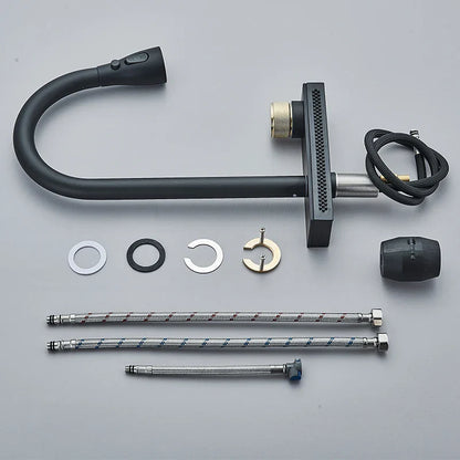 صنبور المطبخ الأسود DecorBites™: صنبور خلاط مرن قابل للسحب بثلاث فوهات