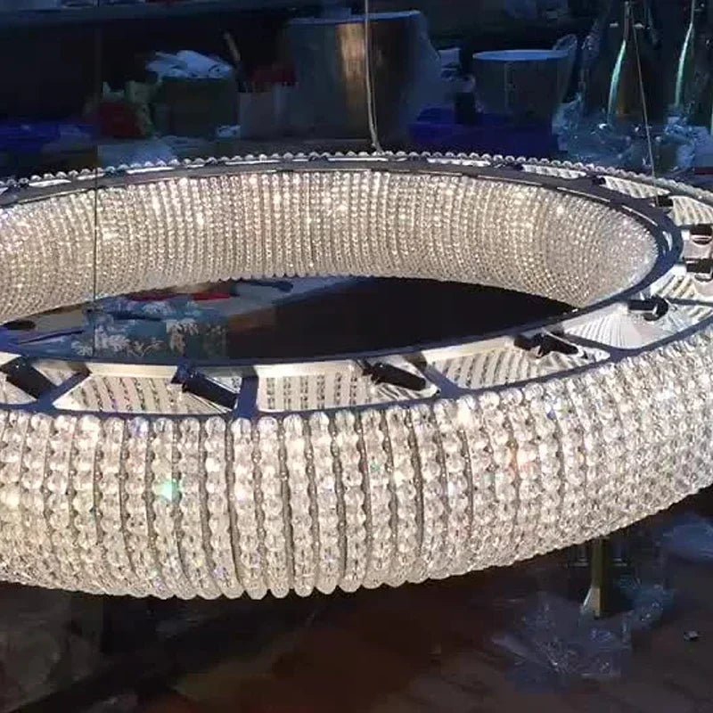 DecorBites™ Chrome Round Crystal Chandelier LED Pendant Light for Bedroom and Living Room