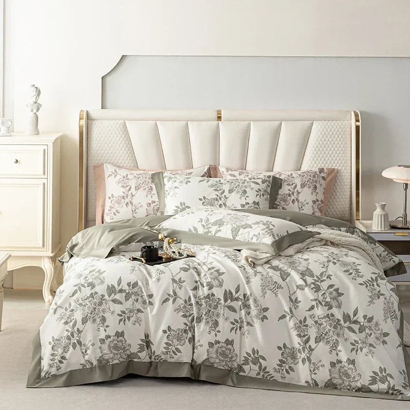 DecorBites™ 100s Egyptian Cotton Bedding Set: Queen King RU Print Sheet Pillowcase Quilt Cover