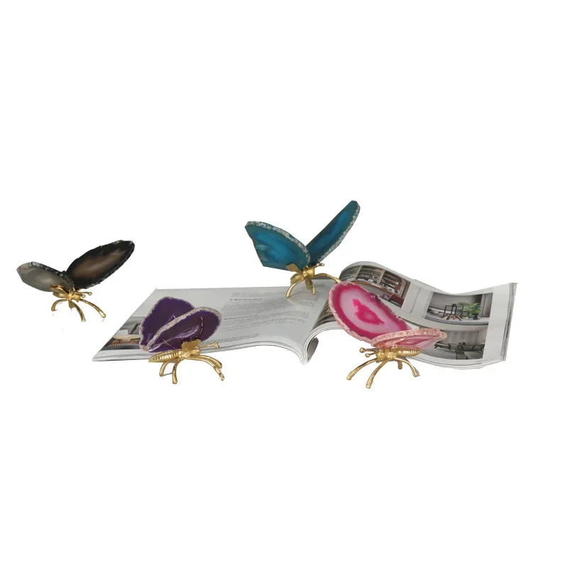 Decorbites™ Escultura de Mariposa de Ágata de Cristal Dorado Figuras Decorativas