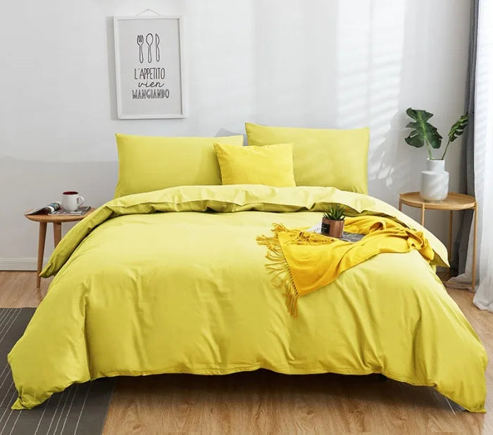 DecorBites™ Cotton 4pcs Bedding Set Double Queen Solid Color Duvet Cover Flat Bed Sheet