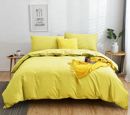 DecorBites™ Cotton 4pcs Bedding Set Double Queen Solid Color Duvet Cover Flat Bed Sheet