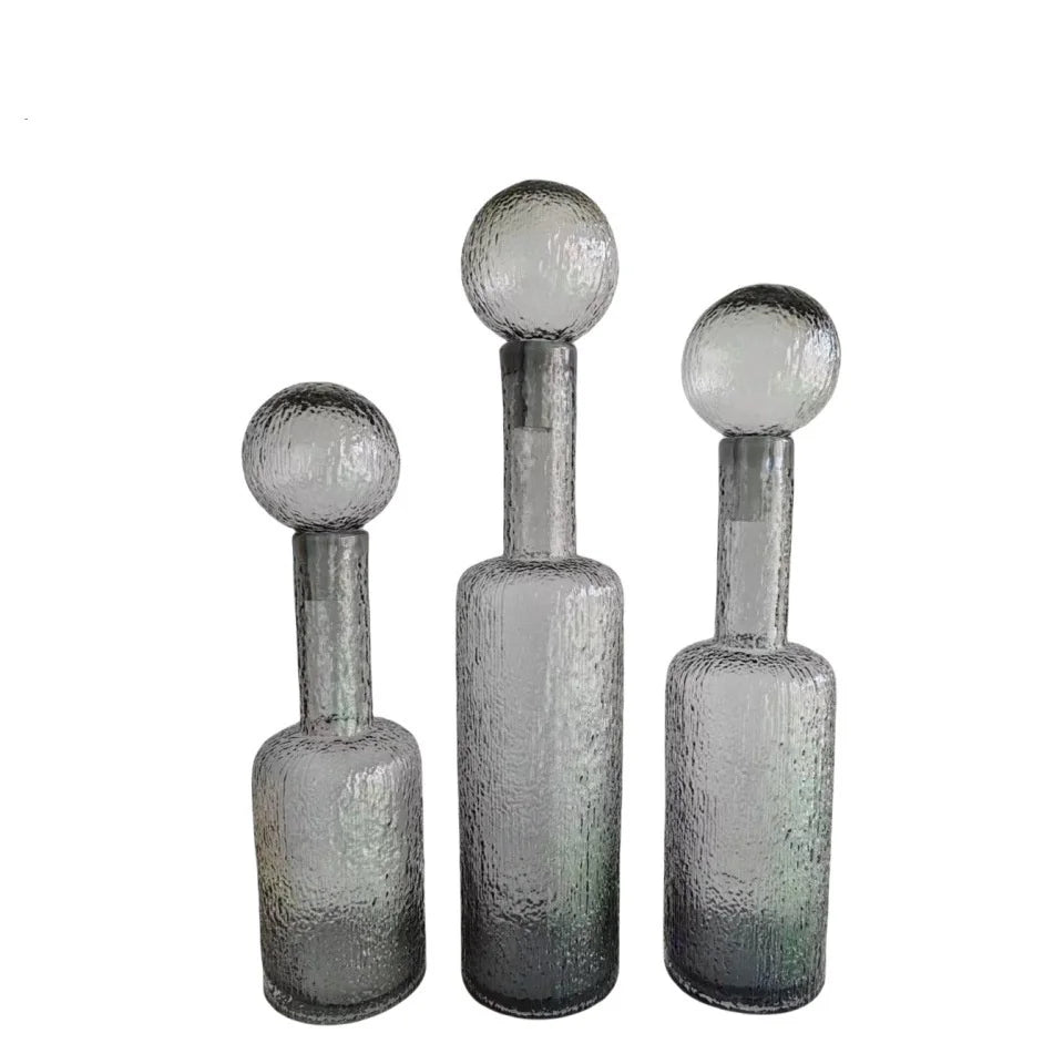 DecorBites™ Grey Round Glass Vase Hammer Lid Terrarium Home Decoration