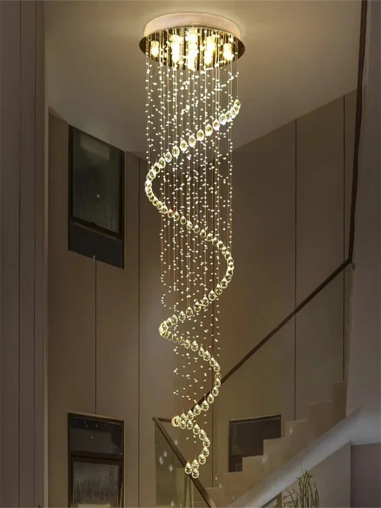 DecorBites™ Large LED Crystal Spiral Chandelier for Modern Living Room, Staircase, Bedroom, Hotel