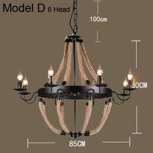 DecorBites™ Industrial Hemp Rope Pendant Light with Iron Lampshade