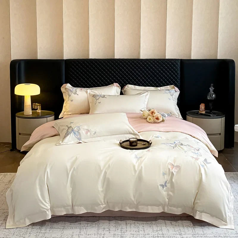 Decobites Butterfly Embroidery 800TC Egyptian Cotton Bedding Set - Quilt Cover, Sheet, Pillowcases