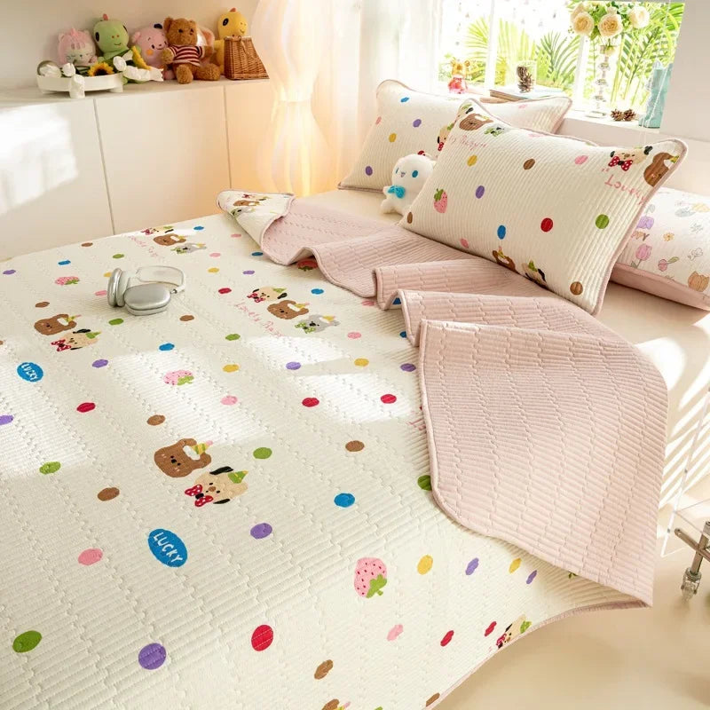 DecorBites™ Cartoon Print Foldable Bed Cover Set | Cotton Quilted Cushion Mat