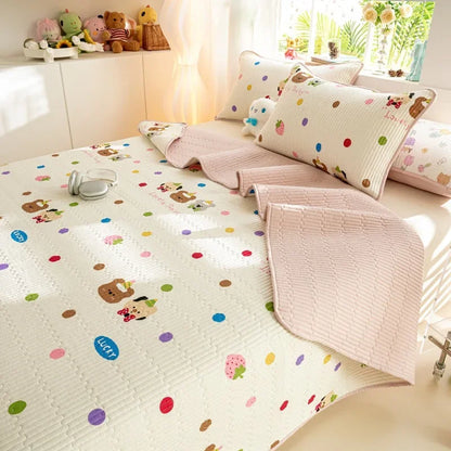 DecorBites™ Cartoon Print Foldable Bed Cover Set | Cotton Quilted Cushion Mat