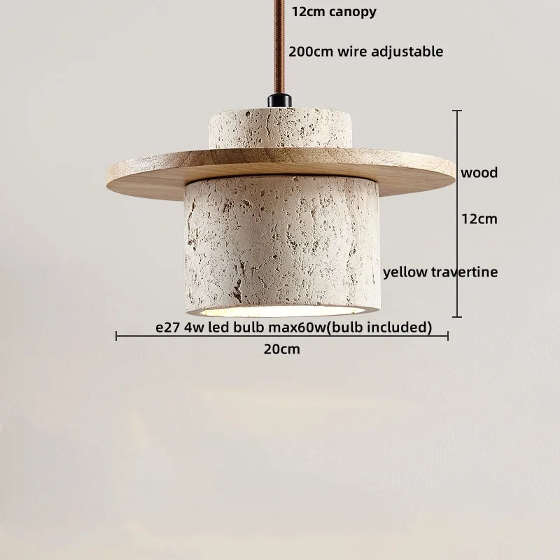DecorBites™ Japanese Style LED Pendant Lights Wood Canopy Cement Lampshade